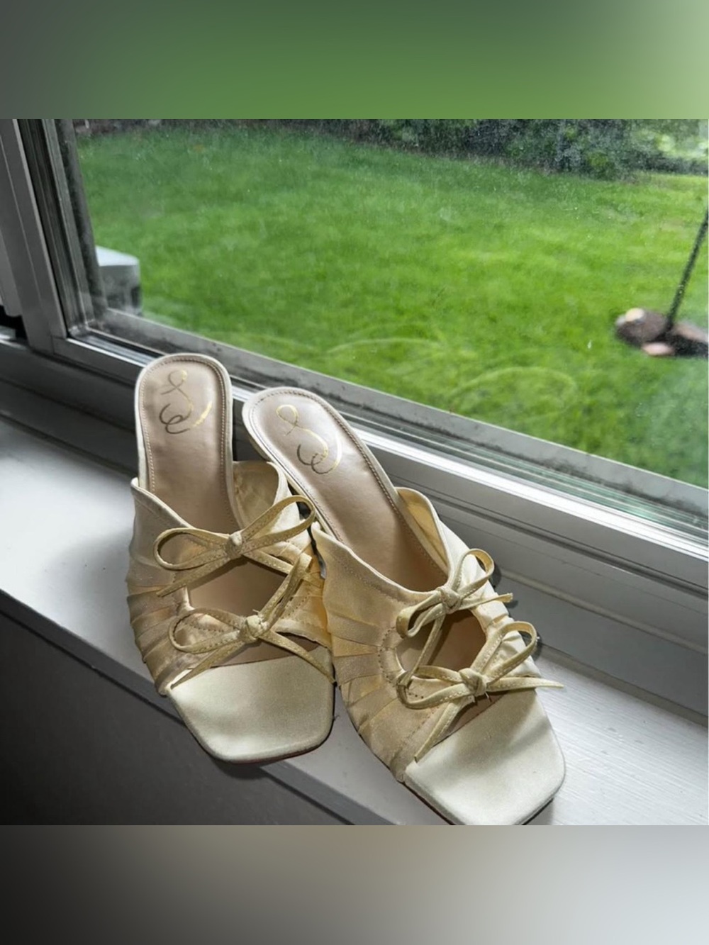 Sam Edelman Champagne Satin Bow Mule Heels